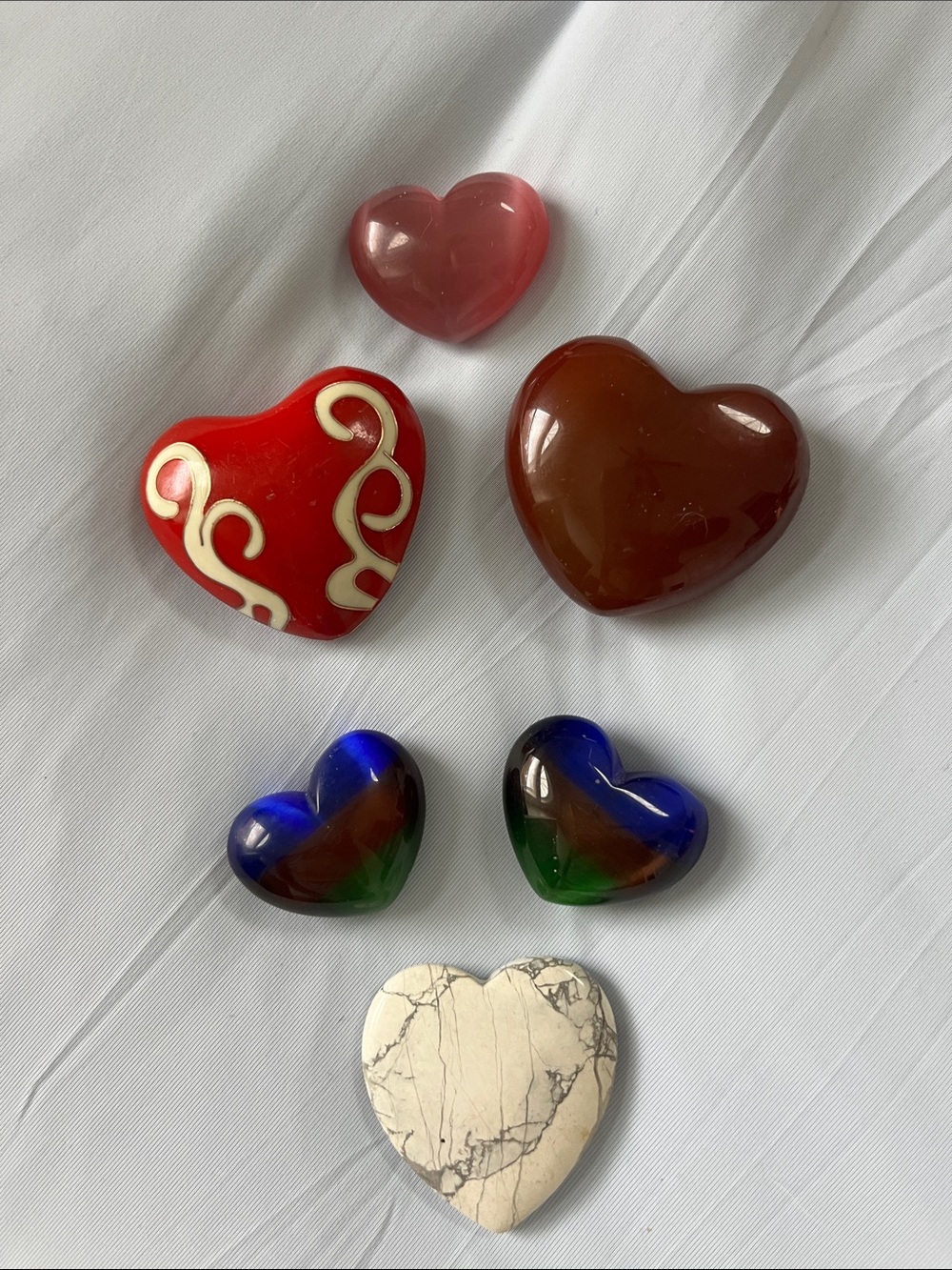 Assorted Heart-Shaped Decorative Stones - Red, Brown, Pink, Multicolor, White